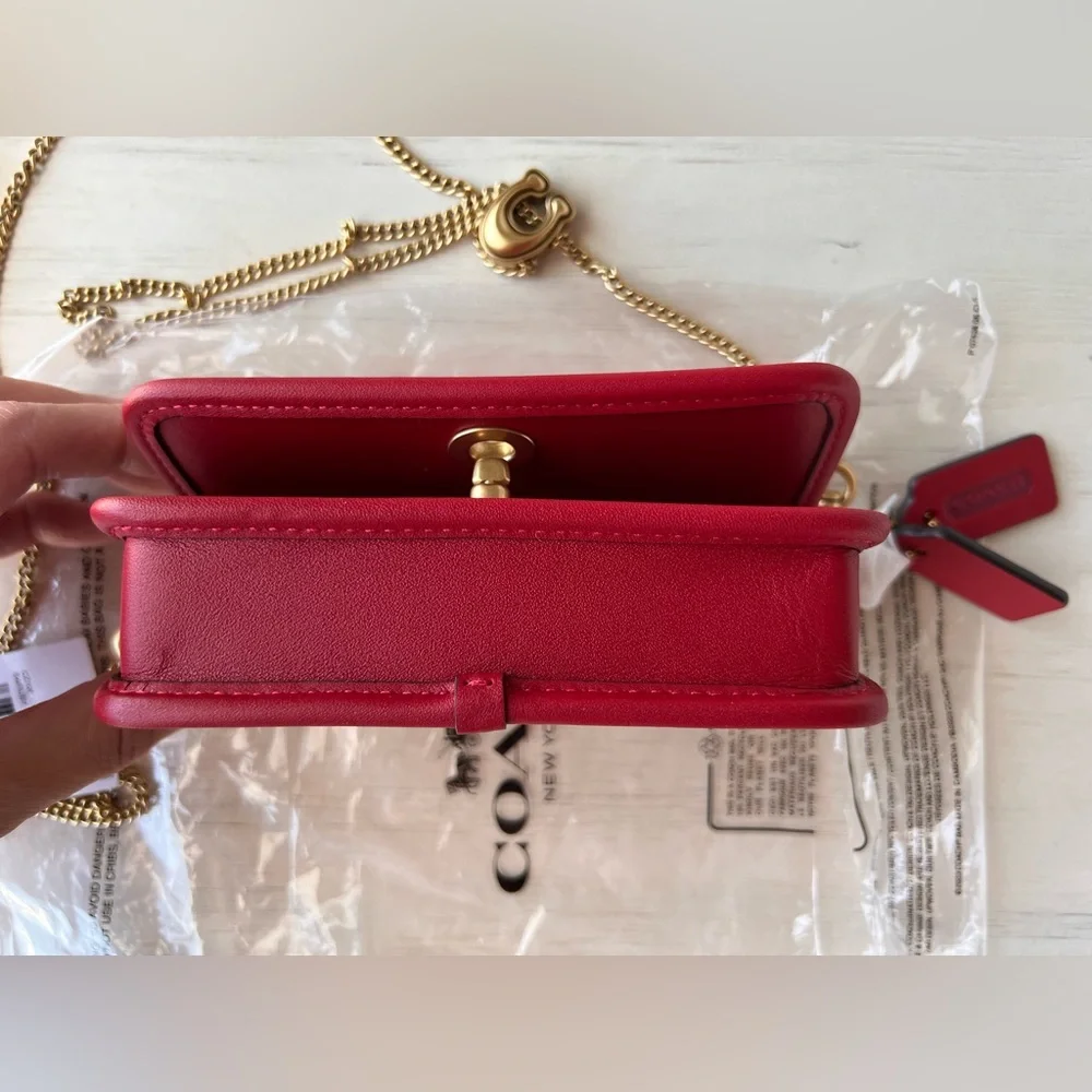 🍒 NWT COACH Glovetanned Leather Mini Dinky Bag 14 B4/ruby red limited edition - Picture 8 of 11